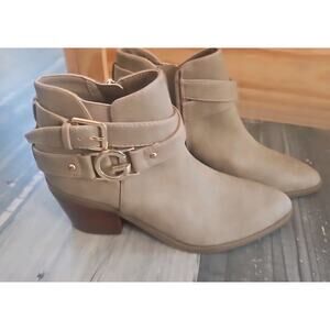 GUESS Ankle Boots Harness Western Taupe Tassel Side Zip Women's 6 M Casual